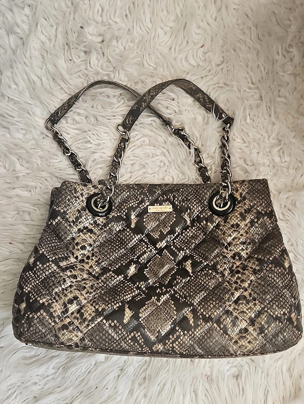 Kate Spade Gold Coast Maryanne Snake Print Tote Brown & Black